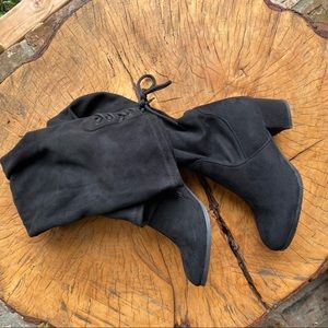 SALE Over the knee black suede heeled boots Christmas thanksgiving